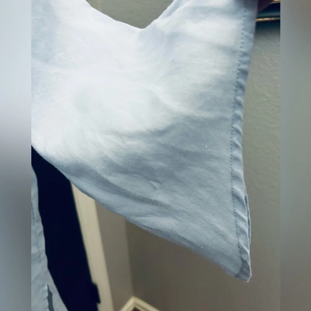 NWOT 100% Linen Size Small Baby Blue Crochet Detail Wide Flare Sleeves Tunic - Picture 8 of 14